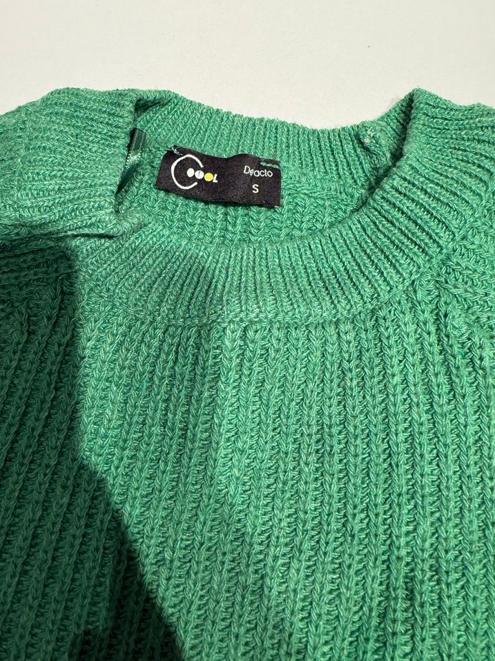 Kadın Yeşil Triko Bisiklet Yaka Kazak - Görsel 2