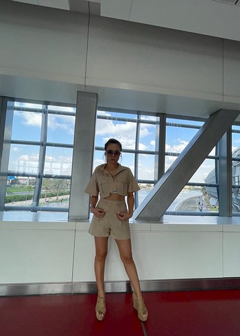 Bej Keten Mini Takım, Salaş Kesim, Kısa Kollu - Görsel 6