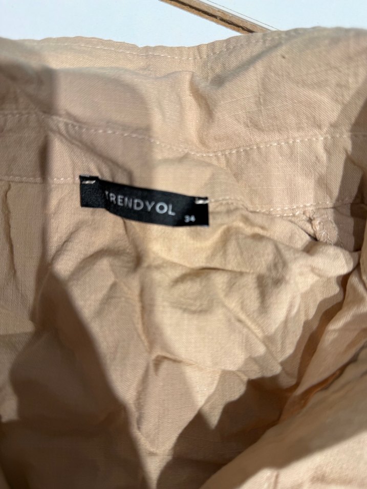 Bej Keten Mini Takım, Salaş Kesim, Kısa Kollu - Görsel 4