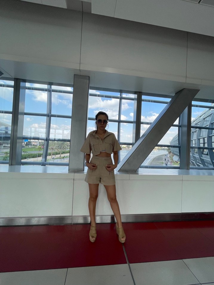 Bej Keten Mini Takım, Salaş Kesim, Kısa Kollu - Görsel 5