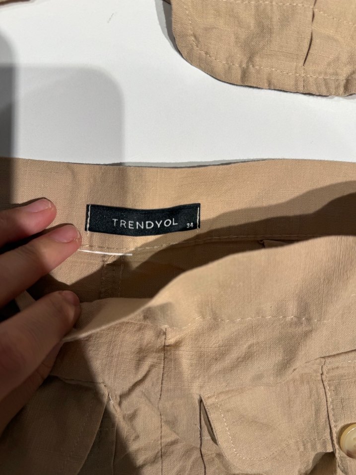 Bej Keten Mini Takım, Salaş Kesim, Kısa Kollu - Görsel 3