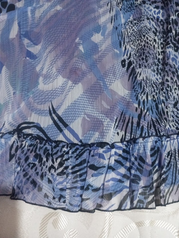 Mavili karışık Desenli Fırfırlı Kadın Bluz - Görsel 4