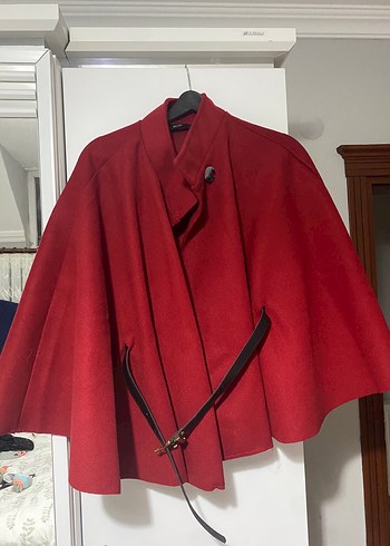 Kırmızı, Salaş Kesim Kadın Pelerin Kaşe - Görsel 2