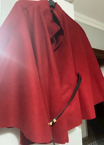 Kırmızı, Salaş Kesim Kadın Pelerin Kaşe - Görsel 4