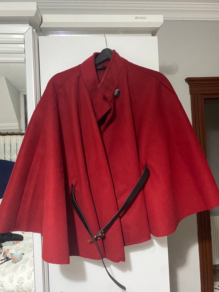 Kırmızı, Salaş Kesim Kadın Pelerin Kaşe - Görsel 2