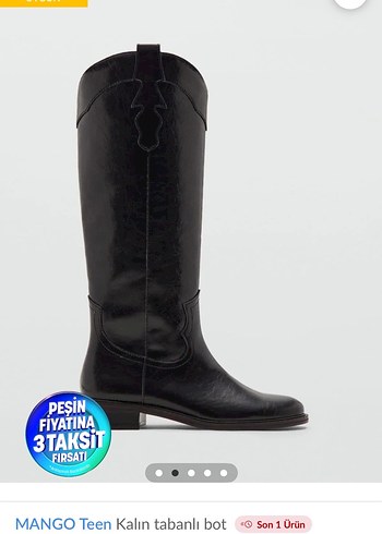 MANGO Teen Siyah Deri Kalın Tabanlı Kovboy Çizme - Görsel 2