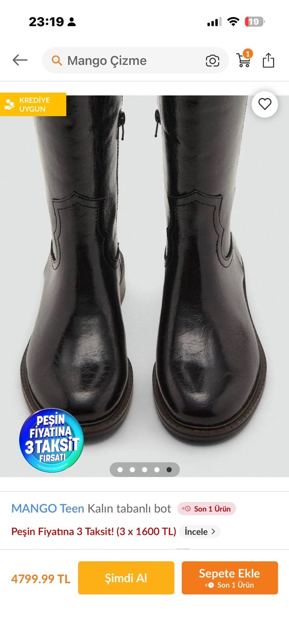 MANGO Teen Siyah Deri Kalın Tabanlı Kovboy Çizme - Görsel 4