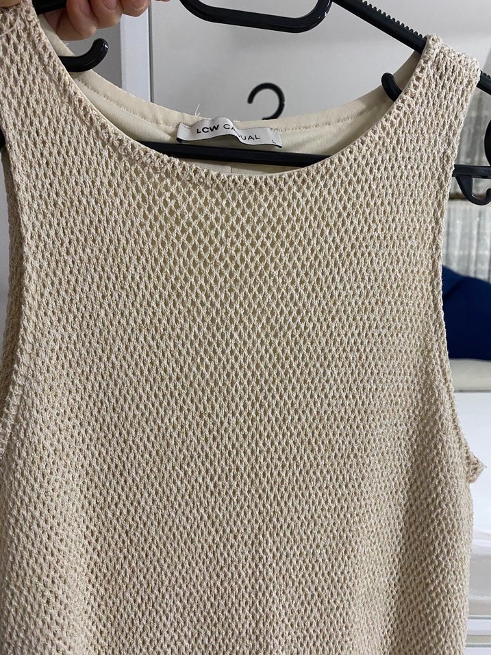 Bej Kolsuz Uzun Simli Kadın Elbise - Görsel 3