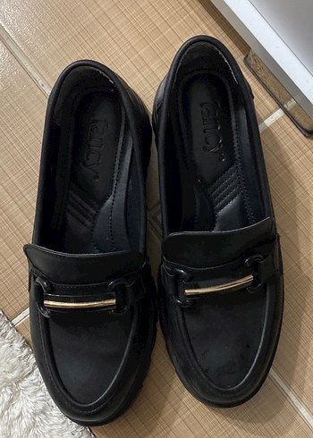 Siyah Tokalı Kadın Loafer Blok Topuklu - Görsel 4