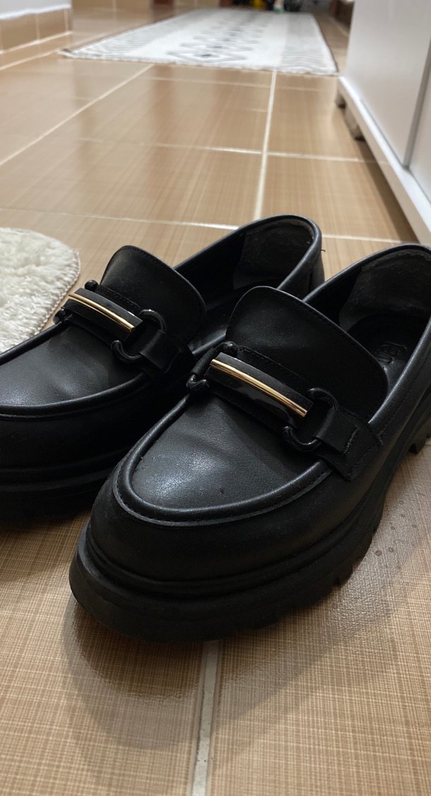 Siyah Tokalı Kadın Loafer Blok Topuklu - Görsel 3