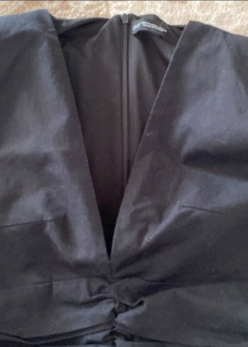 Zara Siyah Drapeli V Yaka Uzun Kollu Kadın Bluz