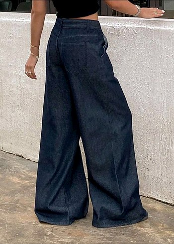 Zara Kadın Lacivert Geniş Paça Kot Pantolon