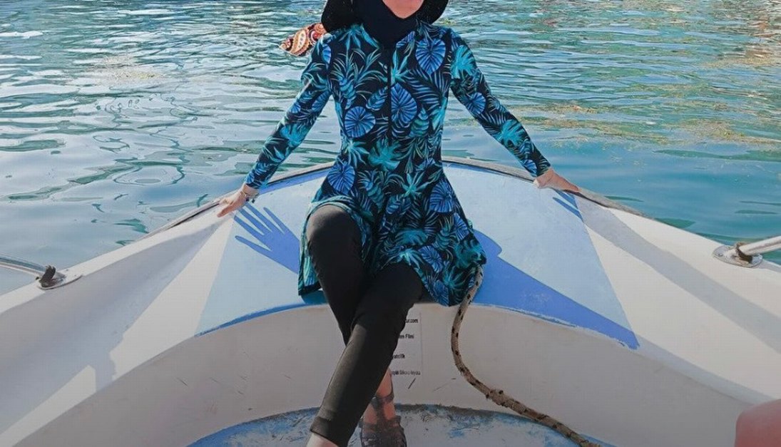 Turkuaz Desenli Uzun Kollu Haşema. - Görsel 3