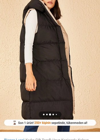 Kadın Uzun Kapüşonlu Yelek Kürklü - Görsel 2