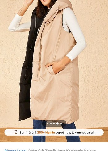 Kadın Uzun Kapüşonlu Yelek Kürklü - Görsel 4