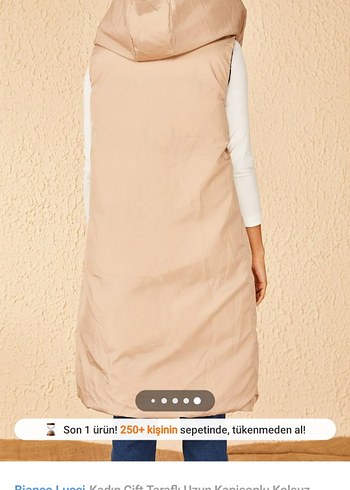 Kadın Uzun Kapüşonlu Yelek Kürklü - Görsel 5