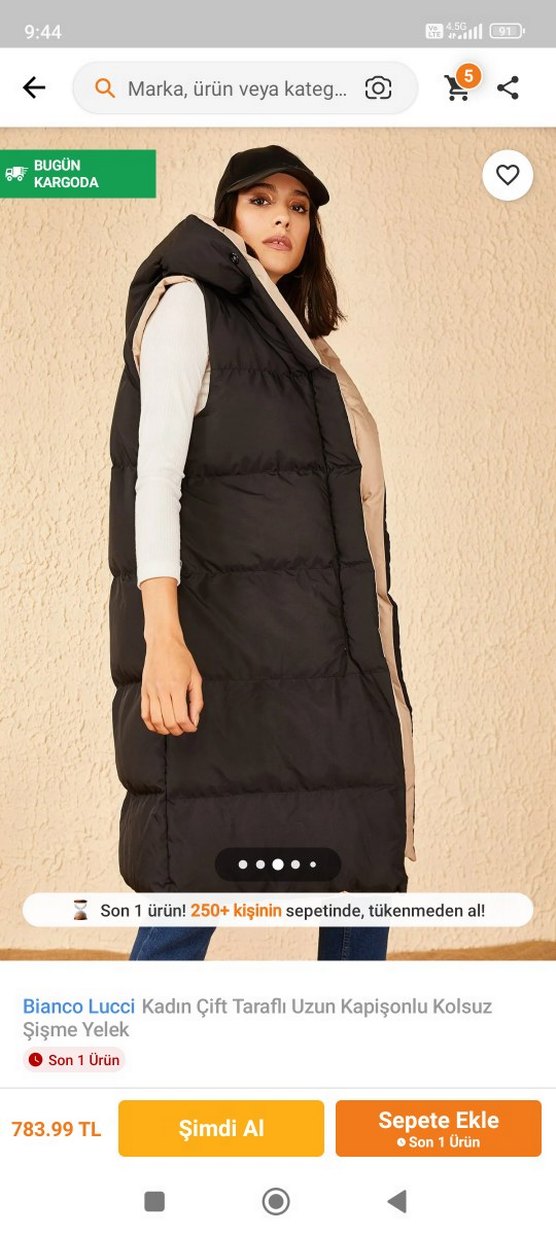 Kadın Uzun Kapüşonlu Yelek Kürklü - Görsel 2