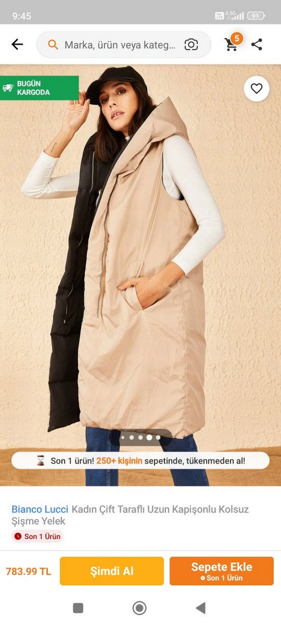 Kadın Uzun Kapüşonlu Yelek Kürklü - Görsel 4