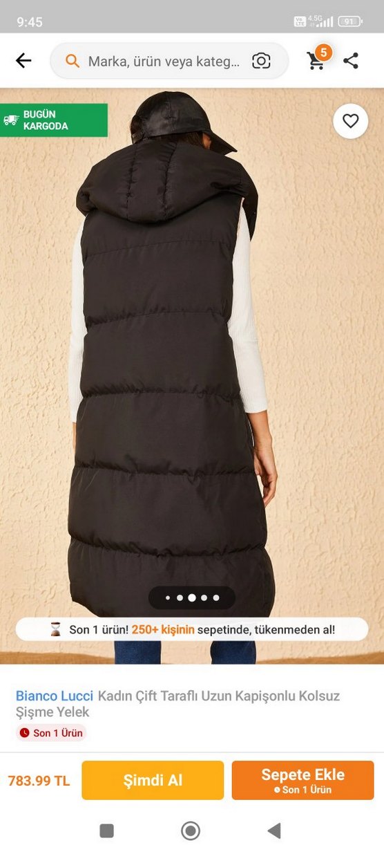 Kadın Uzun Kapüşonlu Yelek Kürklü - Görsel 3