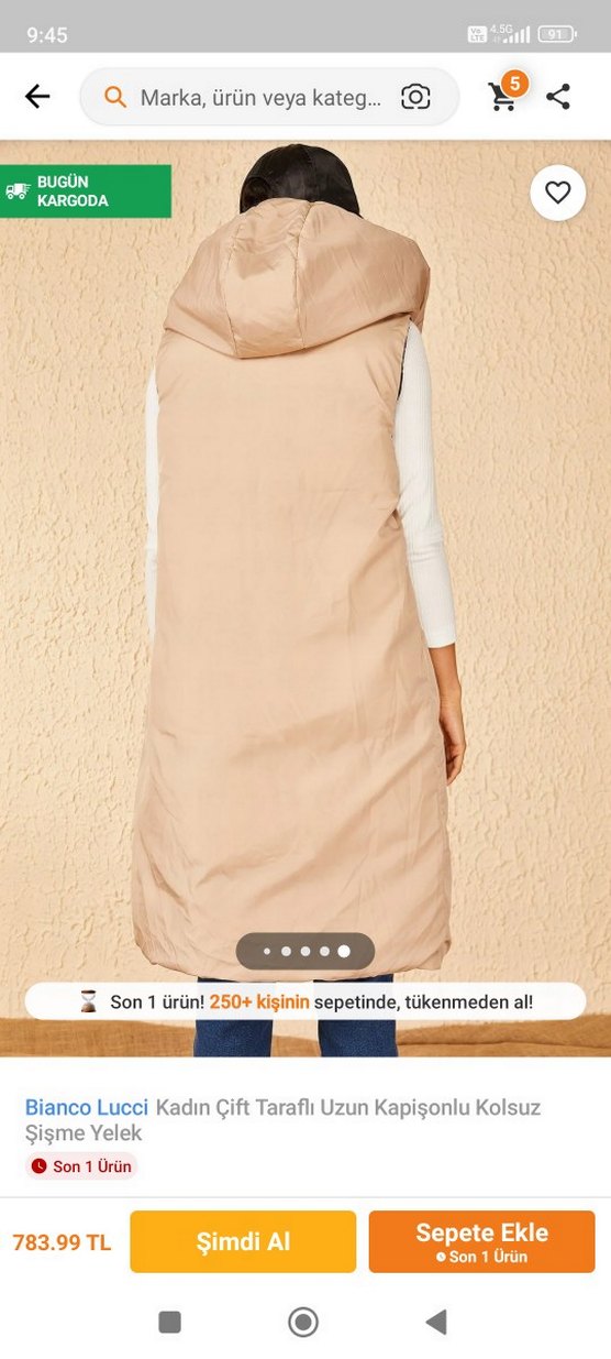 Kadın Uzun Kapüşonlu Yelek Kürklü - Görsel 5