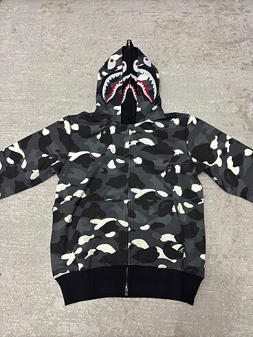 SOLD!!! BAPE City Camo Shark Wide Full Zip Double Hoodie Black