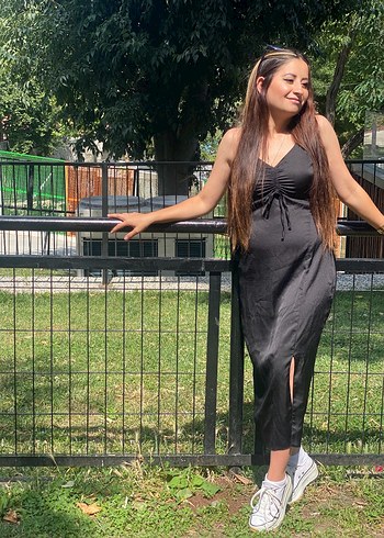 Siyah Straplez Midi Drapeli Elbise