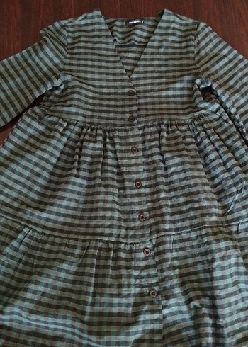 Trendyol ekoseli salaş bohem gömlek elbise - Görsel 5