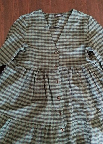 Trendyol ekoseli salaş bohem gömlek elbise - Görsel 8