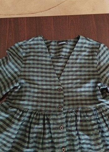 Trendyol ekoseli salaş bohem gömlek elbise - Görsel 4