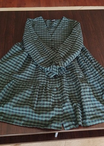 Trendyol ekoseli salaş bohem gömlek elbise - Görsel 6