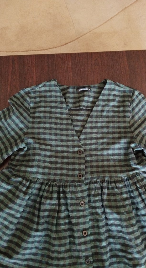 Trendyol ekoseli salaş bohem gömlek elbise - Görsel 4