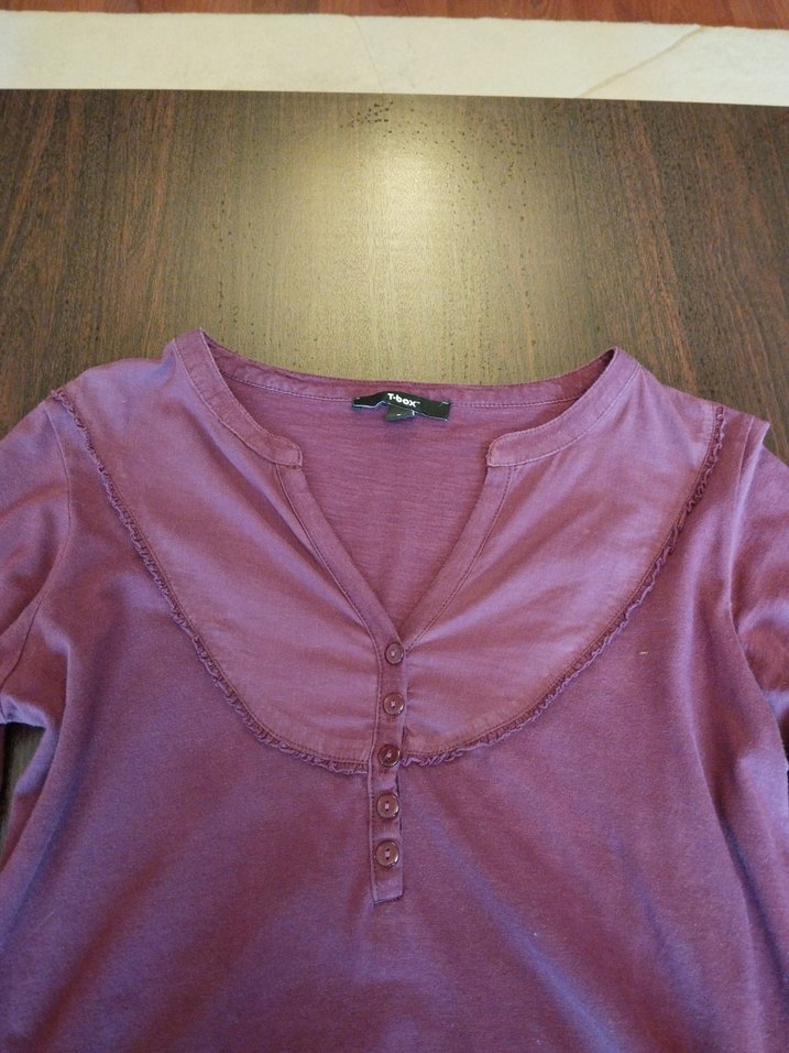 Bordo V Yaka Uzun Kollu Bluz - Görsel 3