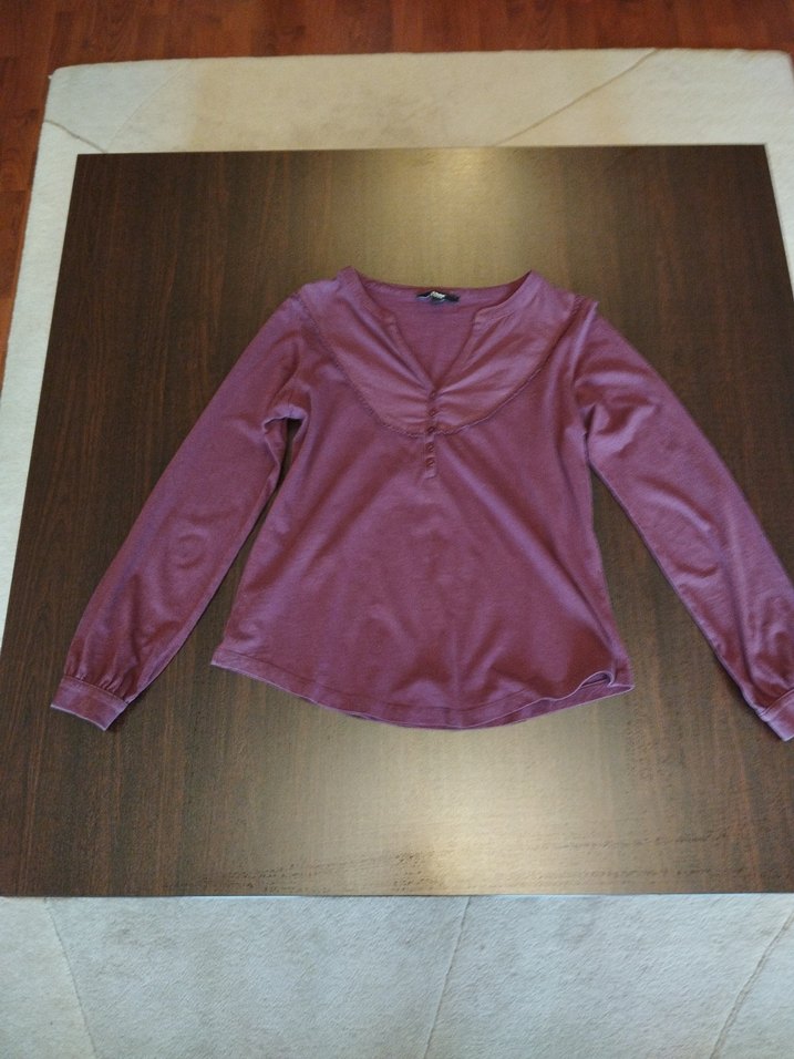 Bordo V Yaka Uzun Kollu Bluz - Görsel 2