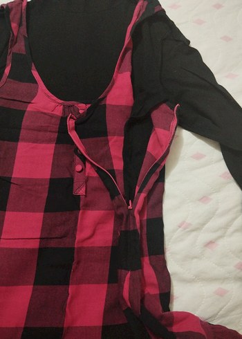 Kendinden boğazlı penyeli ekoseli elbise - Görsel 5