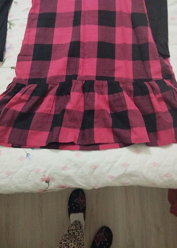 Kendinden boğazlı penyeli ekoseli elbise - Görsel 3