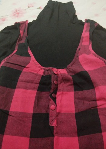 Kendinden boğazlı penyeli ekoseli elbise - Görsel 7