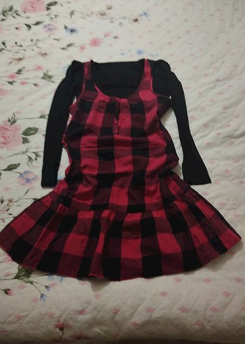 Kendinden boğazlı penyeli ekoseli elbise - Görsel 2