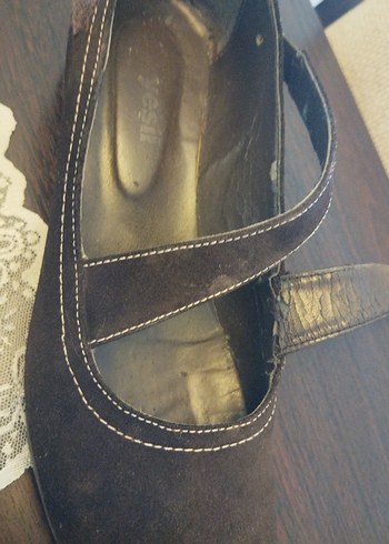 Yeşil kundura kahverengi nubuk dolgu topuk kadın ayakkabı - Görsel 7