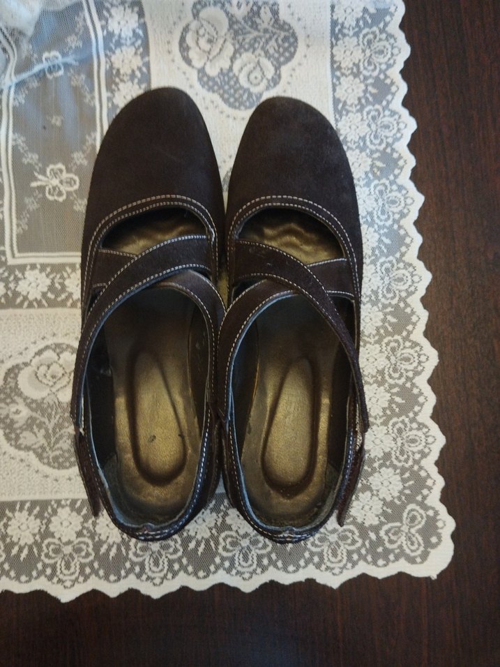 Yeşil kundura kahverengi nubuk dolgu topuk kadın ayakkabı - Görsel 5