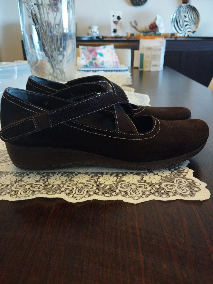 Yeşil kundura kahverengi nubuk dolgu topuk kadın ayakkabı - Görsel 3