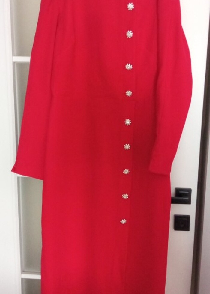 Kırmızı tesettür kalem elbise satılık - Görsel 2