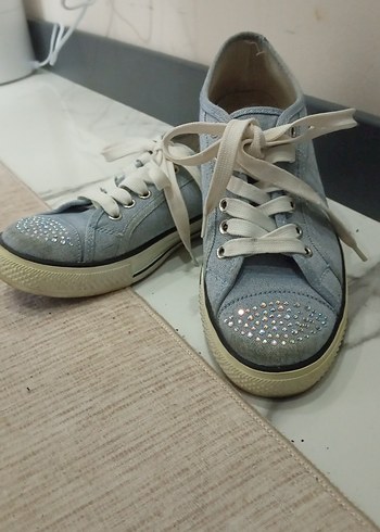 Günlük Gri Denim Bağcıklı Kadın Spor Ayakkabı - Görsel 2