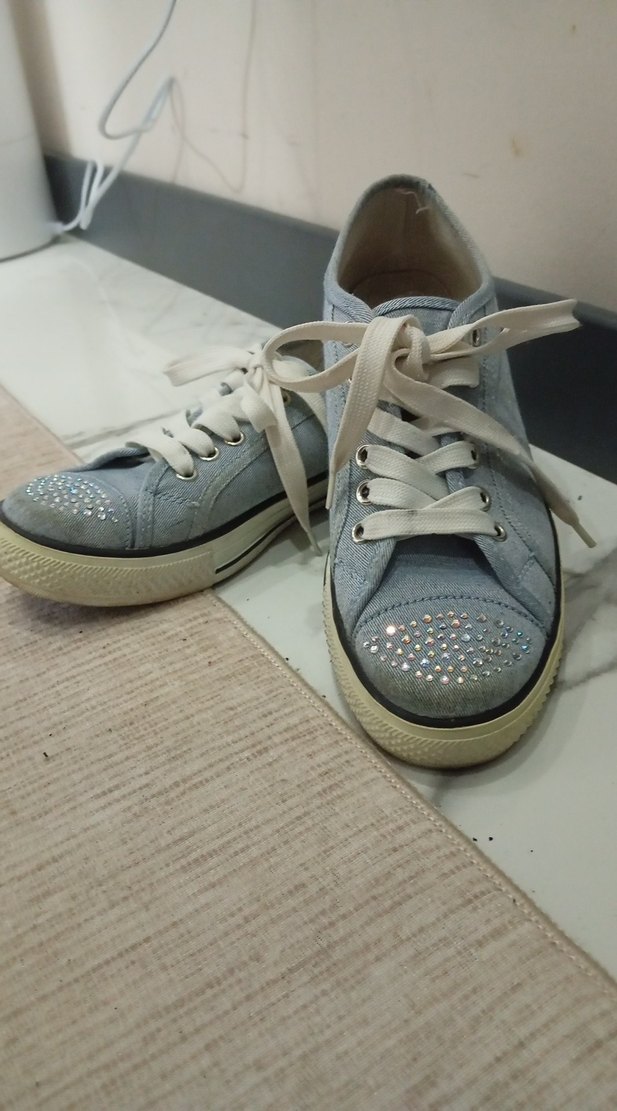 Günlük Gri Denim Bağcıklı Kadın Spor Ayakkabı - Görsel 2