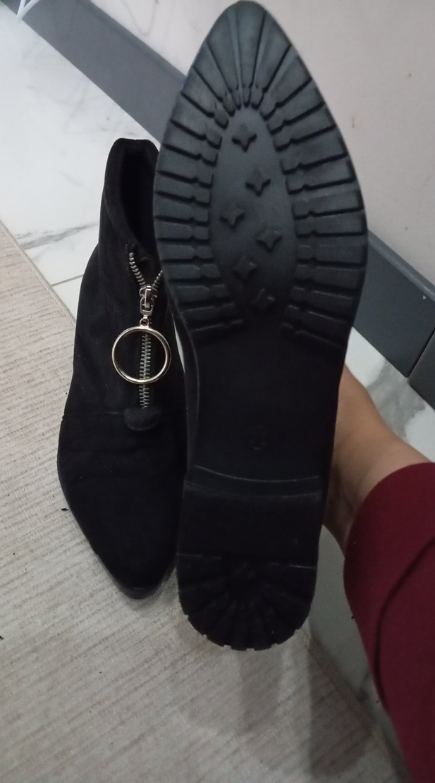 Siyah Süet Kadın Bot, Tokalı, Topuklu - Görsel 3