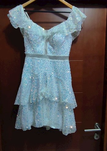 Işıltılı Mini Mavi Abiye Elbise