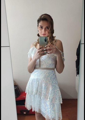 Abiye Işıltılı Mini Mavi Abiye Elbise