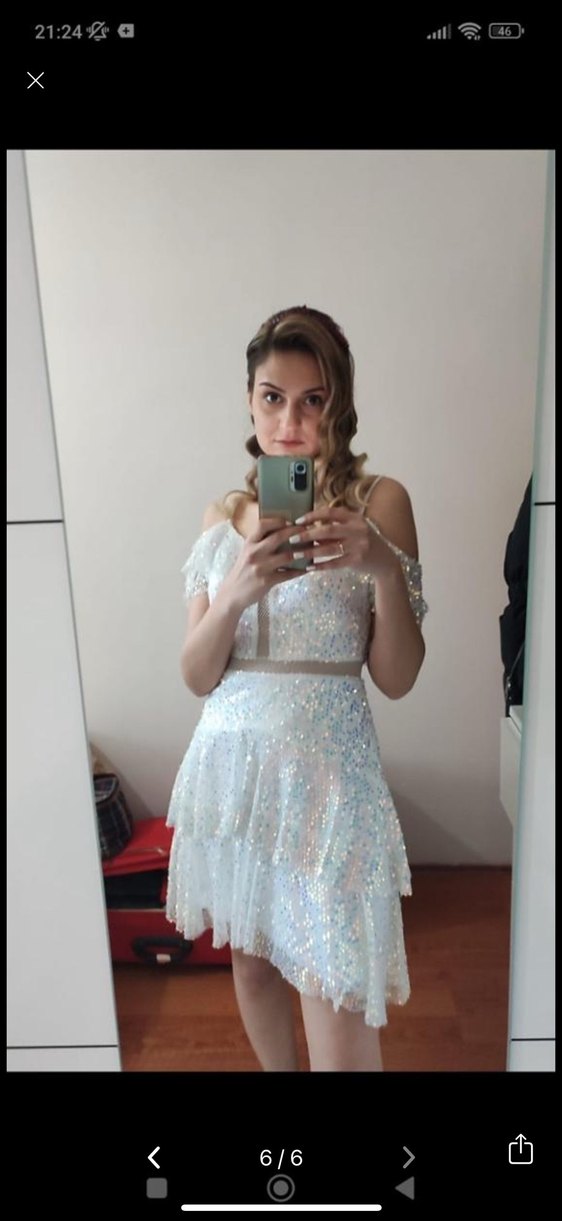 Işıltılı Mini Mavi Abiye Elbise - Görsel 2