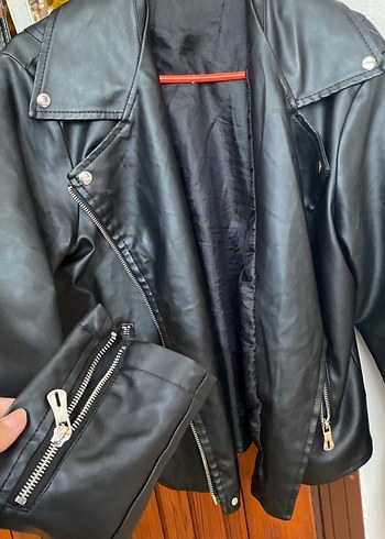 Siyah Deri Biker Ceket - Görsel 3
