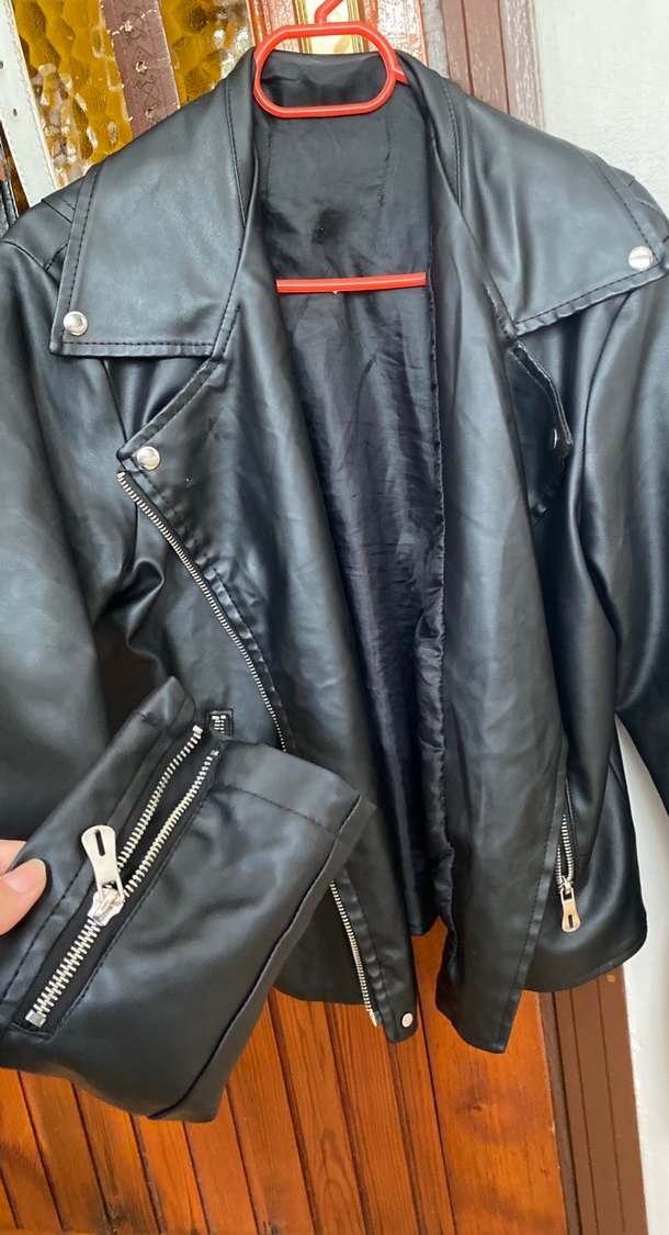 Siyah Deri Biker Ceket - Görsel 3