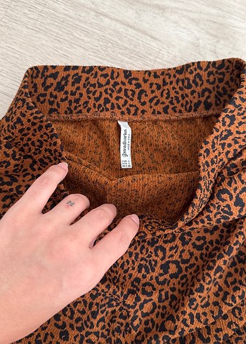 Leopar Desenli Kahverengi Mini Etek - Görsel 3